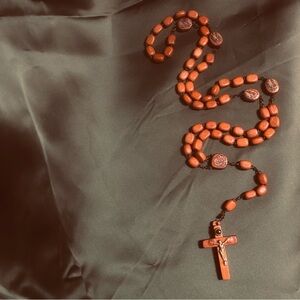 Amazing Vintage 1920s Mexican Stanhope Guadalupe Polished Wood Antique Rosary